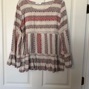 entro Cream Tunic with Red & Teal Floral Stripes
